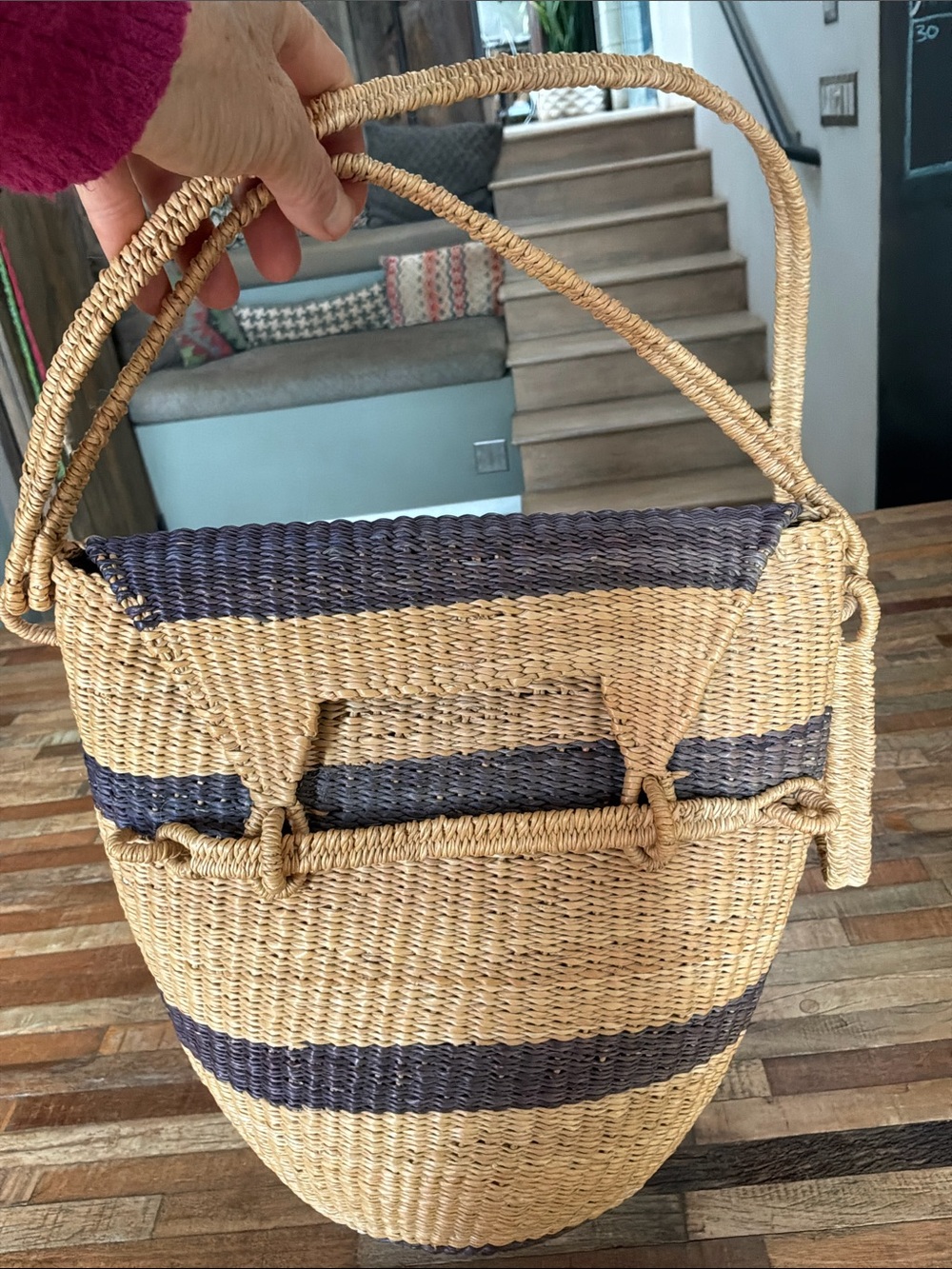 Handwoven Straw Crossbody Bag in Natural and Black - Boho Shoulder Bag